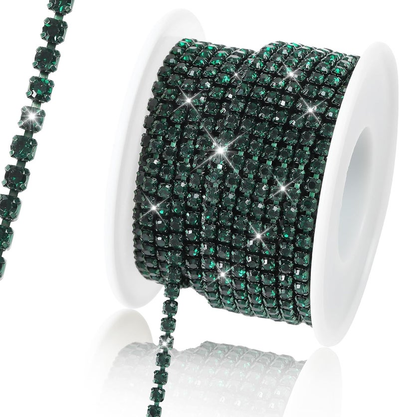 Rytenz 10 Yards 2 MM Rhinestone Chain Trim Crystal Rhinestone Close Chain Trim Shiny Rhinestone Chain for Sewing Crafts, DIY Decoration, Jewelry, Clothing, Shoes (Dark Green) - Image 1